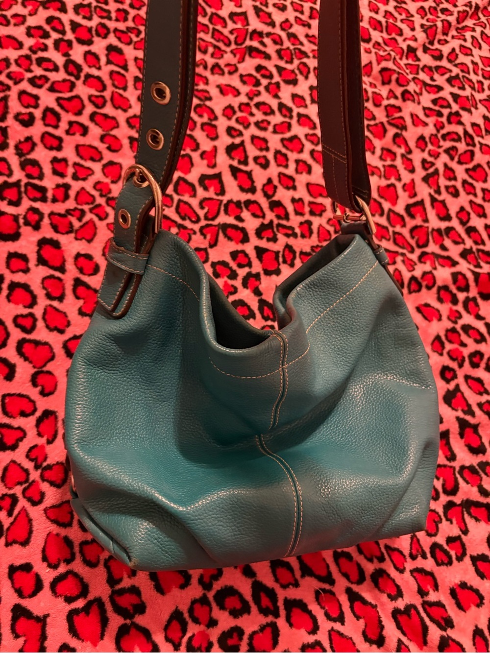 Vintage Coach Teal Blue Pebbled Leather Convertible Duffle Hobo Bag